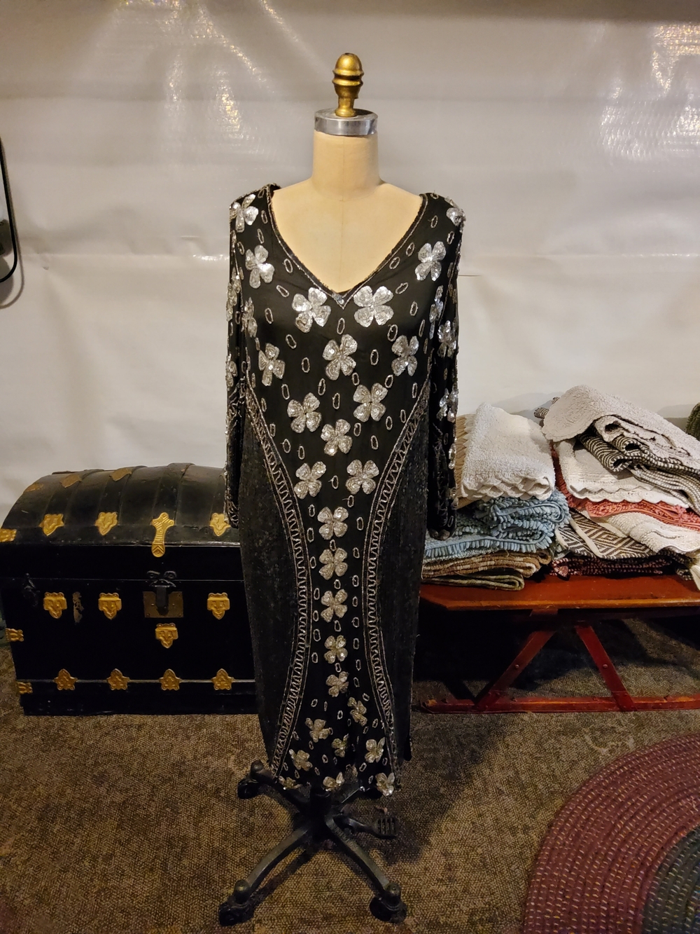 Vintage Black Beaded Silk Dress